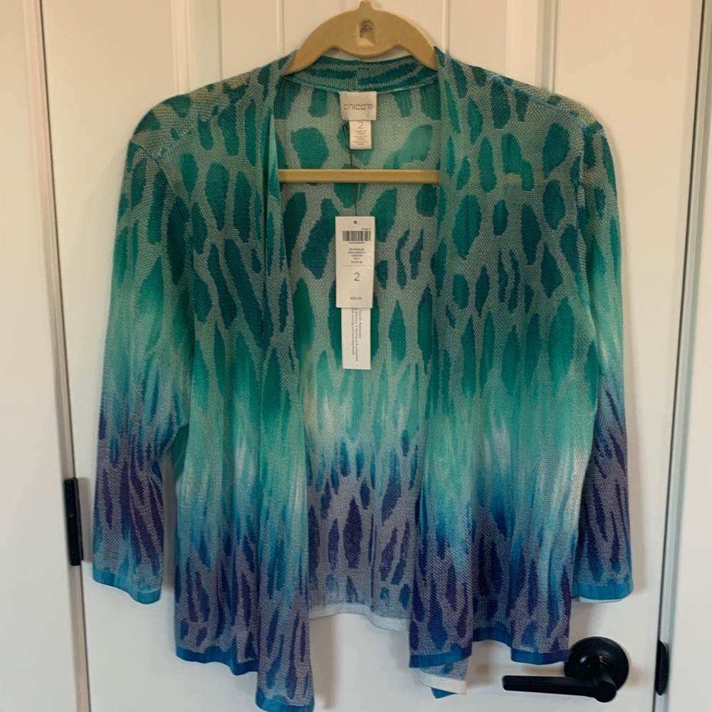 Chico's Blue and Purple Patterned Cardigan